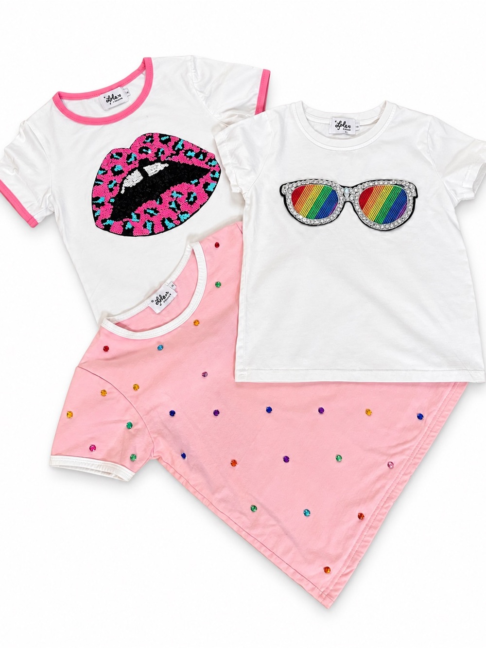 Lola + The Boys Girls Sequin Graphic T-Shirts Lot of 3 Size 8